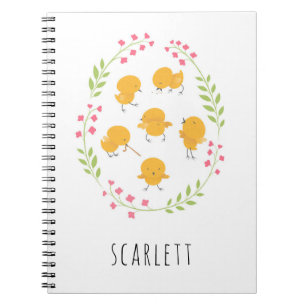 Cute Yellow Chicks Floral Wreatbook Notitieboek