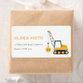 Cute Yellow Construction Crane Vehicle Adres Etiket (Insitu)