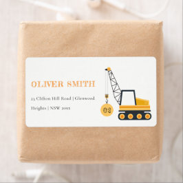 Cute Yellow Construction Crane Vehicle Adres Etiket