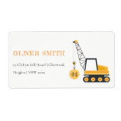Cute Yellow Construction Crane Vehicle Adres Etiket (Voorkant)