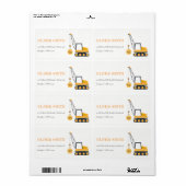 Cute Yellow Construction Crane Vehicle Adres Etiket (Full Sheet)