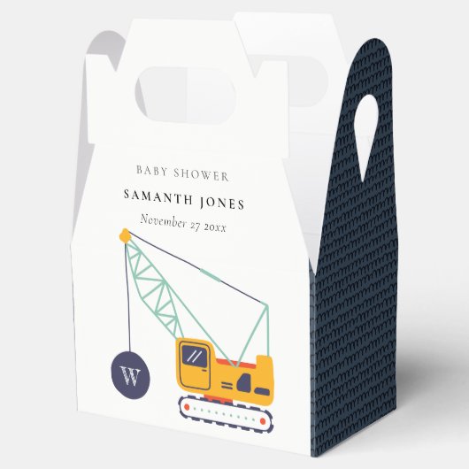Cute Yellow Construction Crane Vehicle Baby shower Bedankdoosjes (Geopend)