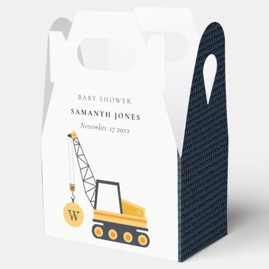 Cute Yellow Construction Crane Vehicle Baby shower Bedankdoosjes (Geopend)