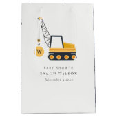 Cute Yellow Construction Crane Vehicle Baby shower Medium Cadeauzakje (Voorkant)