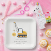 Cute Yellow Construction Crane Vehicle Baby shower Papieren Bordje (Feest)