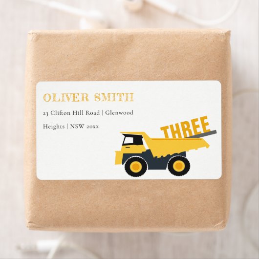Cute Yellow Construction Dump Truck Address Etiket (Insitu)