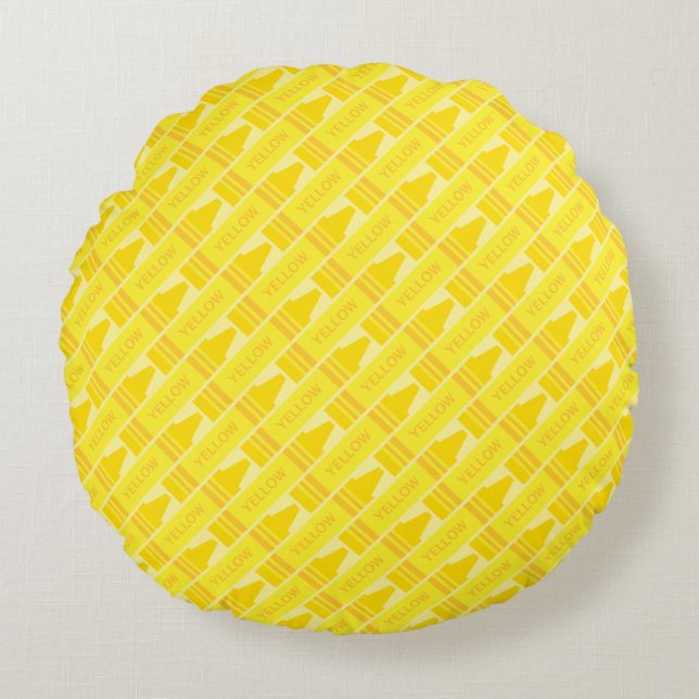 Cute Yellow Crayon Artsy Pattern Rond Kussen (Voorkant)