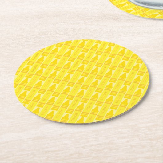 Cute Yellow Crayon Artsy Pattern Ronde Kartonnen Onderzetter (Gebogen)