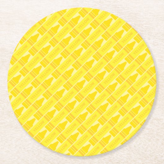 Cute Yellow Crayon Artsy Pattern Ronde Kartonnen Onderzetter (Voorkant)