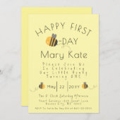 Cute Yellow Customized Honey Bee First Birthday Kaart (Voorkant / Achterkant)