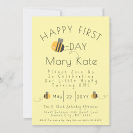 Cute Yellow Customized Honey Bee First Birthday  Kaart