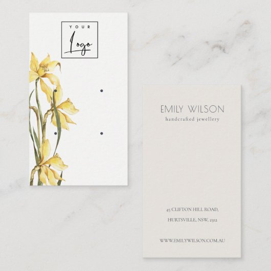 Cute Yellow Daffodil Floral Logo earing display Visitekaartje (Voorkant / Achterkant)