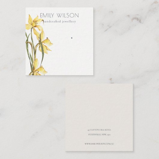 Cute Yellow Daffodil Floral Stud Earning Display Vierkante Visitekaartje (Voorkant / Achterkant)