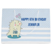 Cute Yellow Dino met Happy Stars Birthday Groot Cadeauzakje (Voorkant)