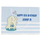 Cute Yellow Dino met Happy Stars Birthday Groot Cadeauzakje (Achterkant)