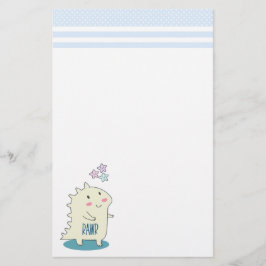 Cute Yellow Dino met Happy Stars Briefpapier