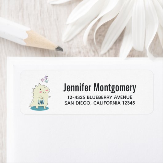 Cute Yellow Dino met Happy Stars Etiket (Insitu)