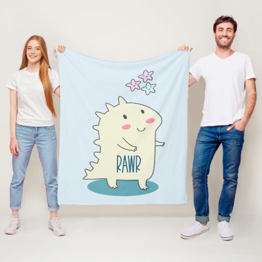 Cute Yellow Dino met Happy Stars Fleece Deken (In situ)