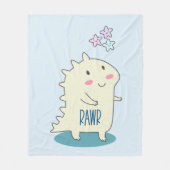 Cute Yellow Dino met Happy Stars Fleece Deken (Voorkant)