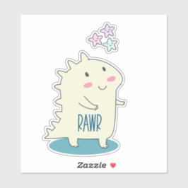 Cute Yellow Dino met Happy Stars Sticker