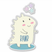 Cute Yellow Dino met Happy Stars Sticker (Voorkant)