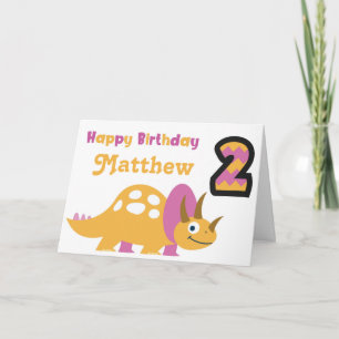 Cute Yellow Dinosaur 2e geboortedagkaart Kaart