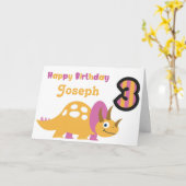Cute Yellow Dinosaur 3e geboortedagkaart Kaart (Gele Bloem)