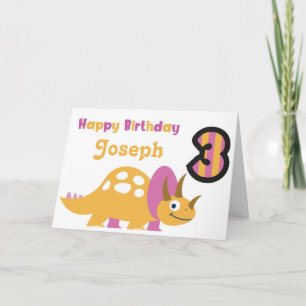 Cute Yellow Dinosaur 3e geboortedagkaart Kaart
