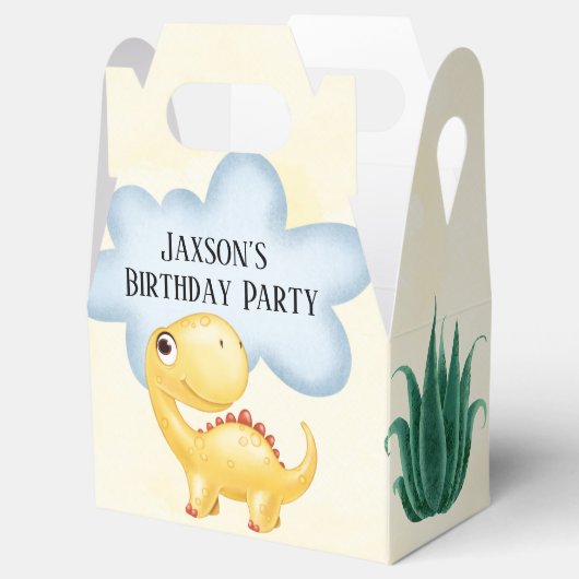Cute Yellow Dinosaur Boy Birthday Party Bedankdoosjes (Geopend)