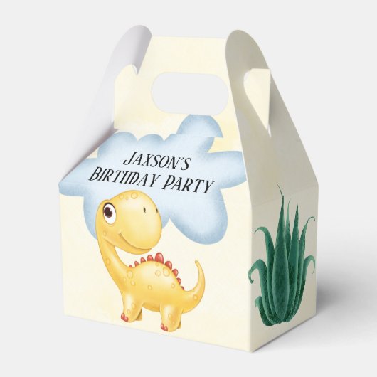Cute Yellow Dinosaur Boy Birthday Party Bedankdoosjes (Voorkant Zijde)
