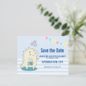 Cute Yellow Dinosaur met Happy Star Save the Date Briefkaart (Staand voorkant)