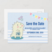Cute Yellow Dinosaur met Happy Star Save the Date Briefkaart (Voorkant / Achterkant)