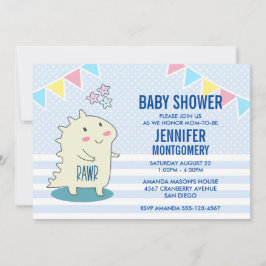 Cute Yellow Dinosaur met Happy Stars Baby shower Kaart