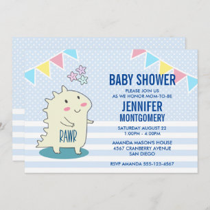Cute Yellow Dinosaur met Happy Stars Baby shower Kaart