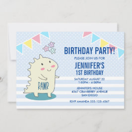 Cute Yellow Dinosaur met Happy Stars Birthday Kaart