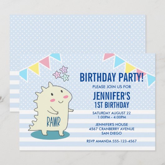 Cute Yellow Dinosaur met Happy Stars Birthday Kaart (Voorkant / Achterkant)