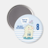 Cute Yellow Dinosaur met Happy Stars Birthday Magneet (Voorkant / Achterkant)
