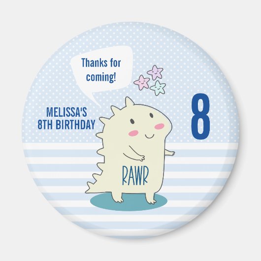 Cute Yellow Dinosaur met Happy Stars Birthday Magneet (Voorkant)