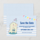 Cute Yellow Dinosaur met Happy Stars Birthday Save The Date (Voorkant / Achterkant)