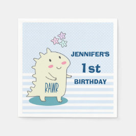 Cute Yellow Dinosaur met Happy Stars Birthday Servet
