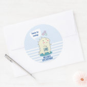 Cute Yellow Dinosaur met Happy Stars Dank je Ronde Sticker (Envelop)