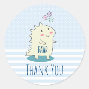 Cute Yellow Dinosaur met Happy Stars Dank je Ronde Sticker