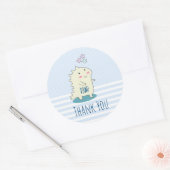 Cute Yellow Dinosaur met Happy Stars Dank je Ronde Sticker (Envelop)