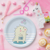 Cute Yellow Dinosaur met Happy Stars Papieren Bordje (Feest)