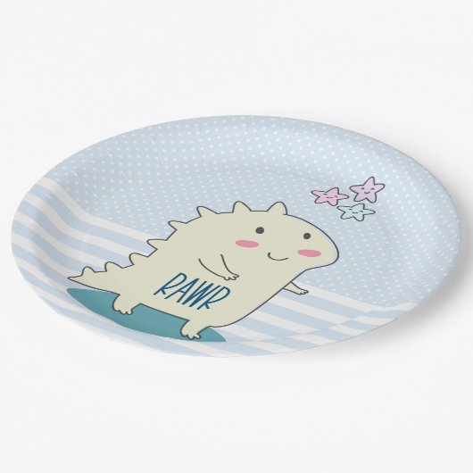 Cute Yellow Dinosaur met Happy Stars Papieren Bordje (Gekanteld)