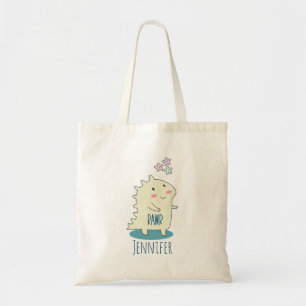Cute Yellow Dinosaur met Happy Stars Tote Bag