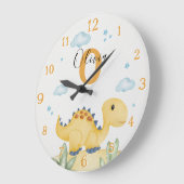 Cute Yellow Dinosaur Nursery Large Clock Personali Grote Klok (Hoek)
