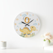 Cute Yellow Dinosaur Nursery Large Clock Personali Grote Klok (Huis)