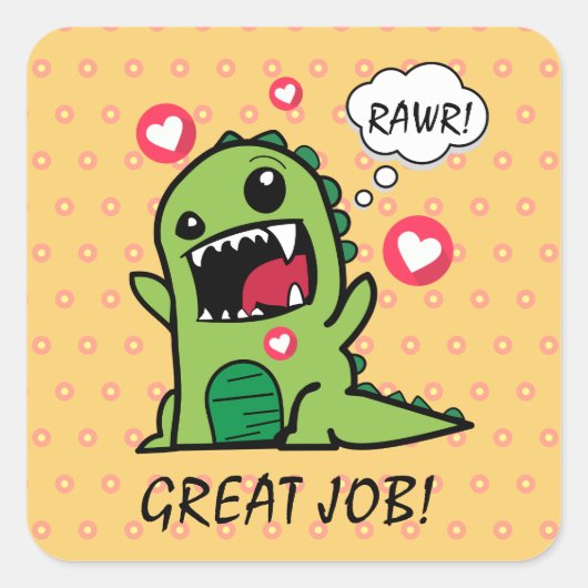Cute Yellow Dinosaur Rawr Great Job School Vierkante Sticker (Voorkant)