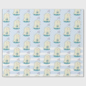 Cute Yellow Dinosaur Rawr met Happy Stars Pattern Cadeaupapier (Vlak)